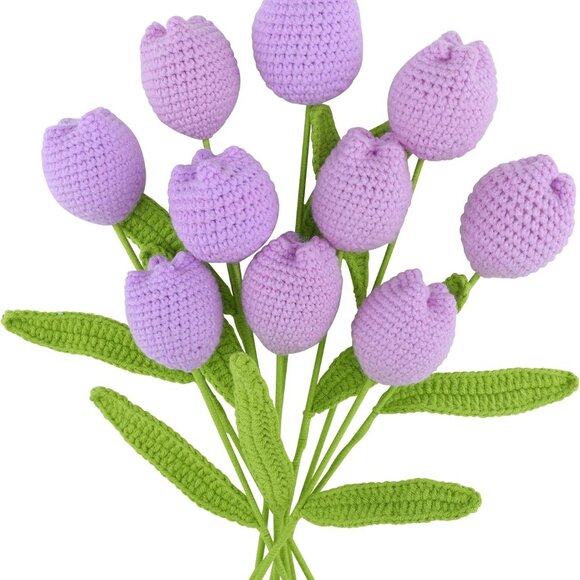 10Pcs Artificial Flowers Crochet Flowers Completed Handmade Tulip for Home Decor